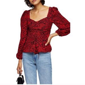 NWT Top Shop Black Red Leopard Long Sleeve Top 6